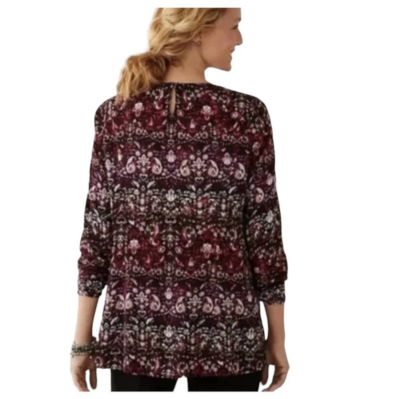 J. Jill Smocked Tunic Blouse Abstract Print Purple Long Sleeve size SMALL - Picture 2 of 9